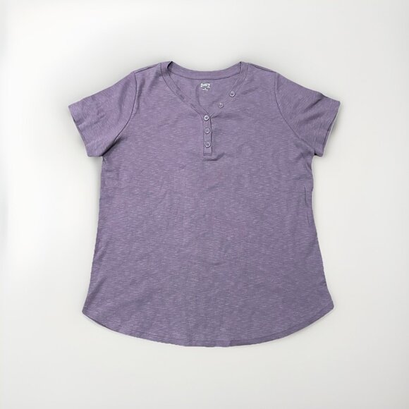 Duluth Trading Co Women’s Makers Studio Cotton Rib Henley Shirt Purple 1X XL - Picture 1 of 6
